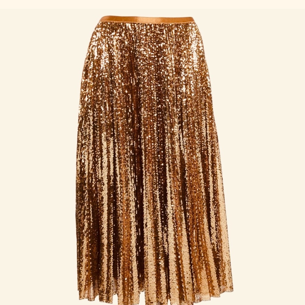 Stunning New Ralph Lauren Gold Pleated Sequined Midi Skirt - Picture 2 of 6